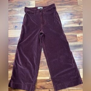 Madewell Wide Leg Crop Pants Maroon Velveteen Pants 27